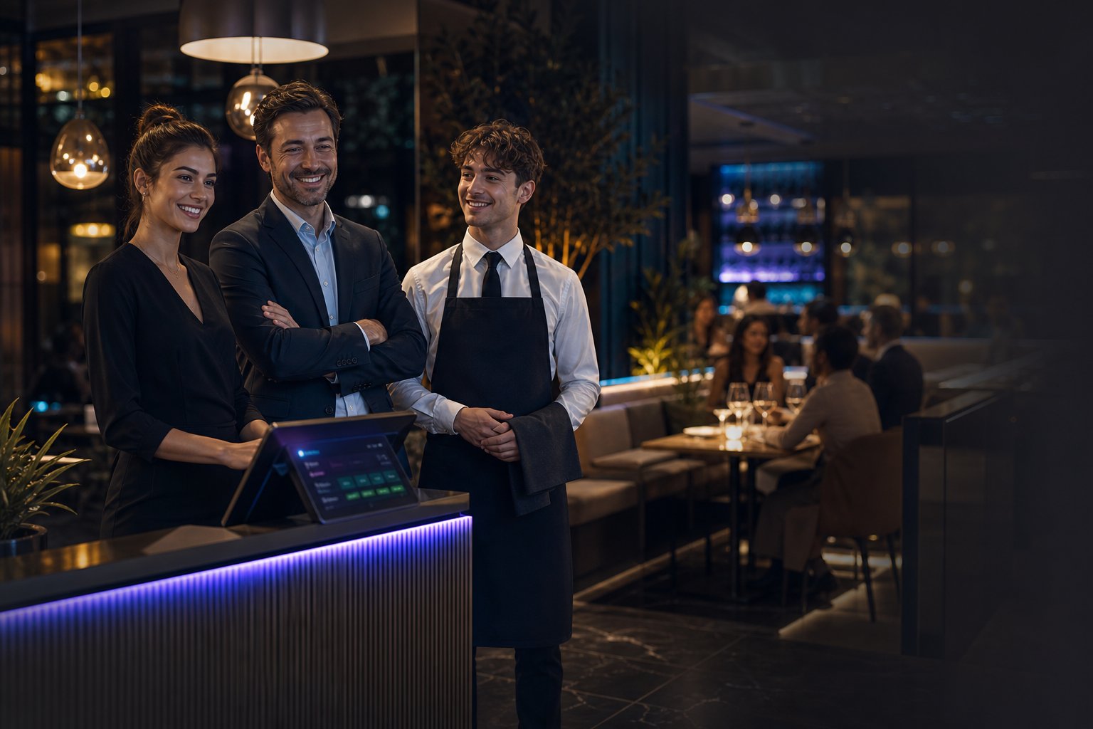 Relaxed restaurant staff supported by AIMX automation