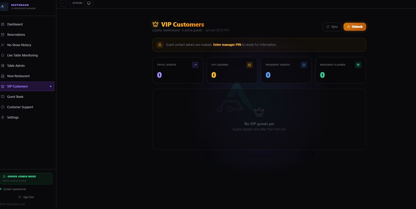 RestoDash VIP customers screen
